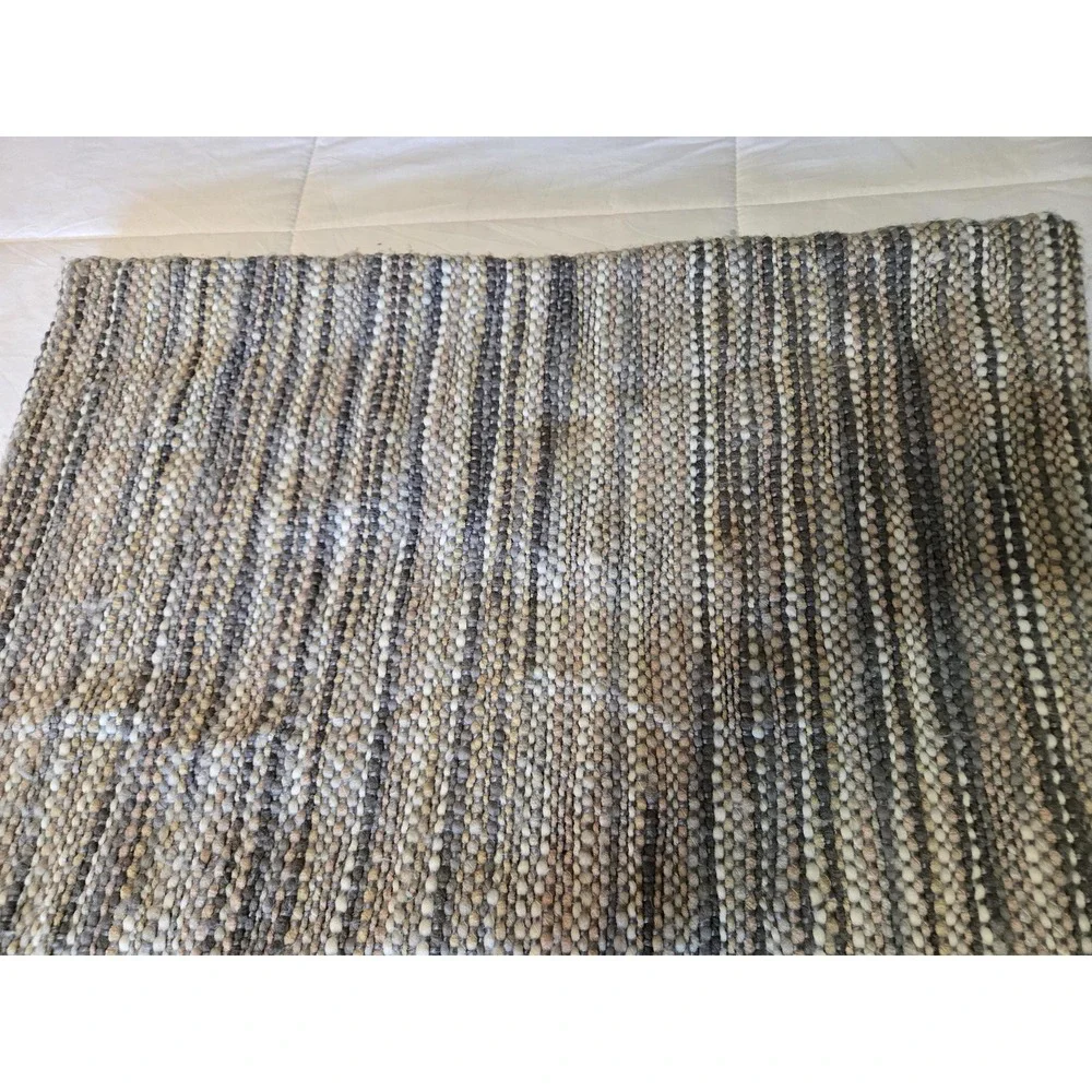 Altar'D State Striped Fringed Afghan, 100% Acrylic Lap Throw, Gray Tan White